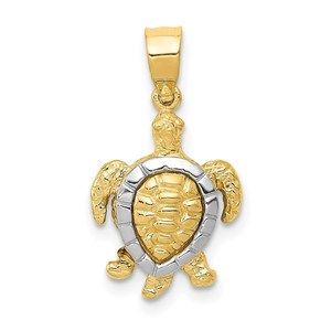 14k Yellow Gold Two-tone Gold Turtle Necklace Charm Pendant